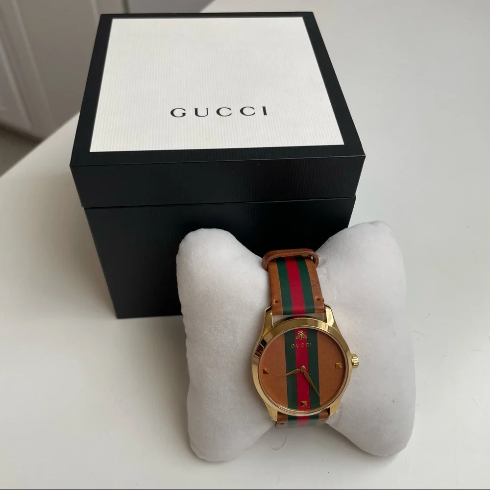 Gucci G-Timeless Quartz Brown Dial with Stripe Motif Unisex Watch - Picture 2 of 6